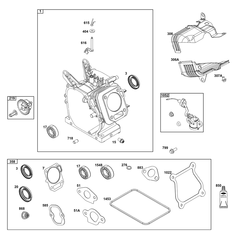 Cylinder Group Diagram and Parts List for 12V337-0144-F1 100000 - 19Z999 Briggs and Stratton Engine
